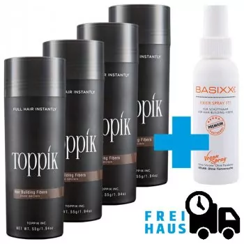 Toppik Bestseller Aktion 4 x 55g + 1 x BASIXX Fixierspray 100ml Gratis dazu