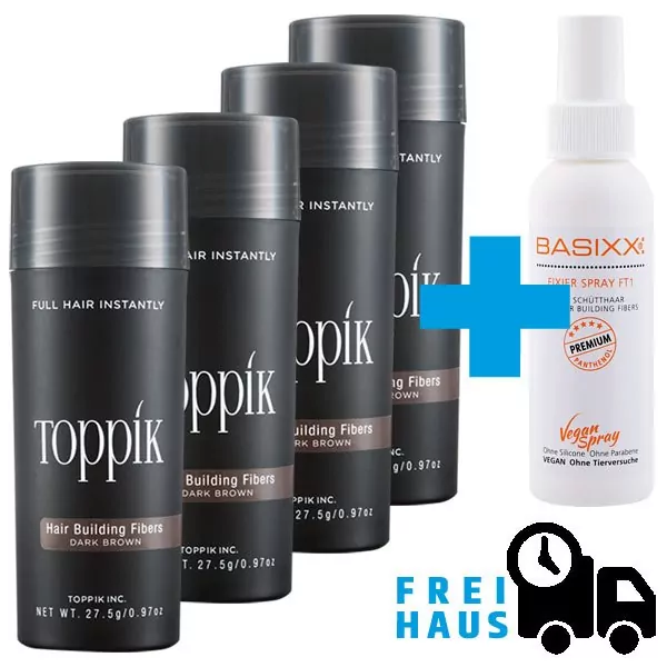 Toppik Bestseller Aktion 4 x 27,5g + 1 x BASIXX Fixierspray 100ml Gratis dazu Toppik Bestseller Aktion 4 x 27,5g + 1 x BASIXX Fixierspray 100ml Gratis dazu
