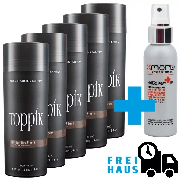 Toppik Bestseller Aktion 5 x 55g + 1 x XMORE +UV Fixierspray 100ml Gratis dazu Toppik Bestseller Aktion 5 x 55g + 1 x XMORE +UV Fixierspray 100ml Gratis dazu